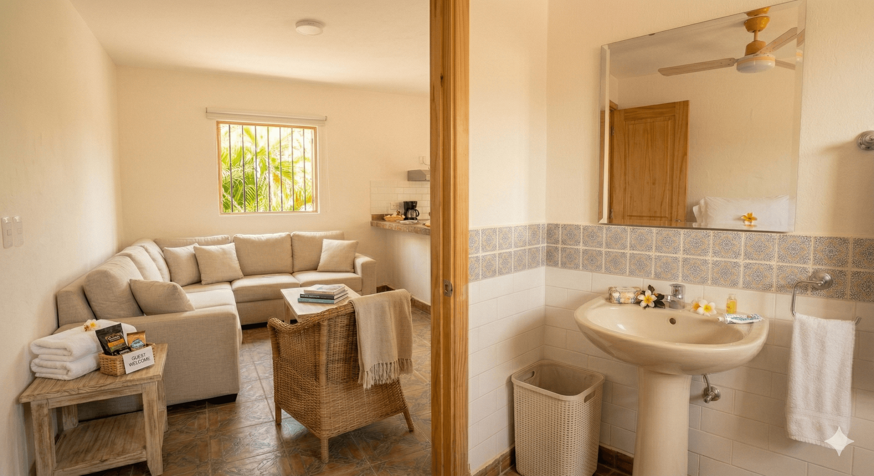 Sala y baño después de la limpieza